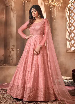 Peach Embroidery Wedding Anarkali Suit