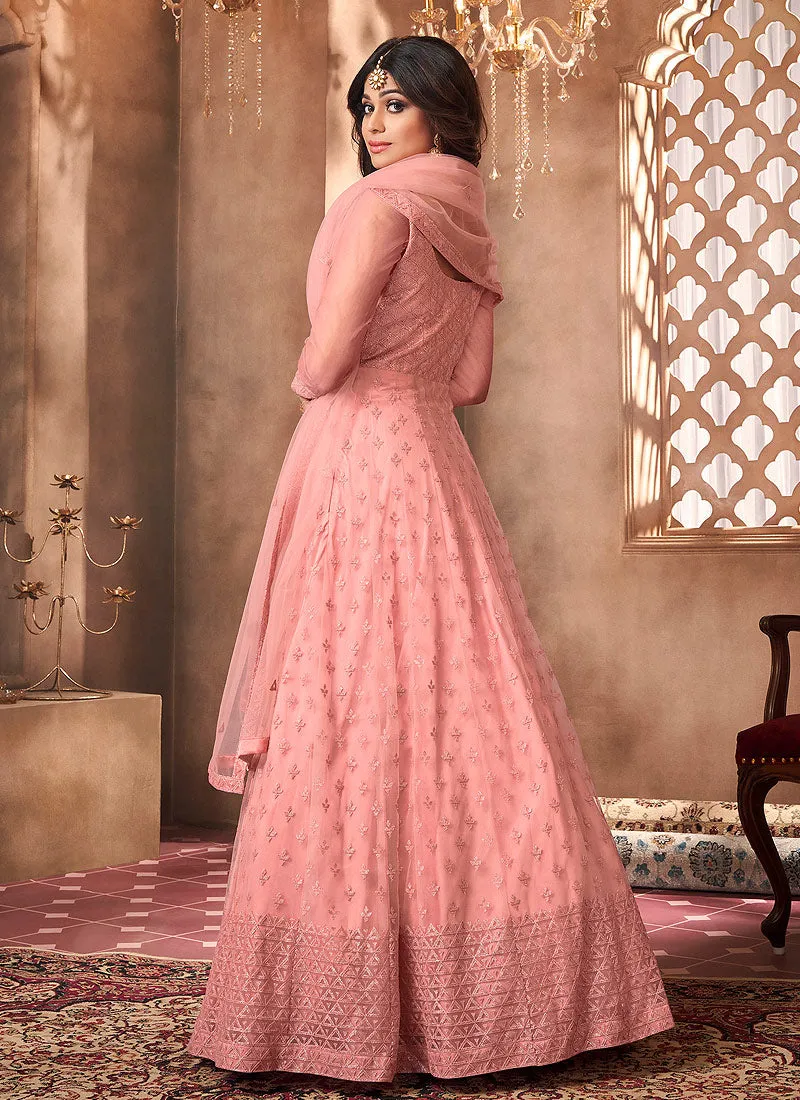 Peach Embroidery Wedding Anarkali Suit
