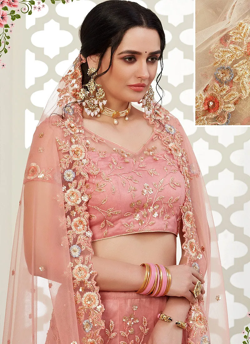 Peach Floral Embroidered Designer Lehenga Choli