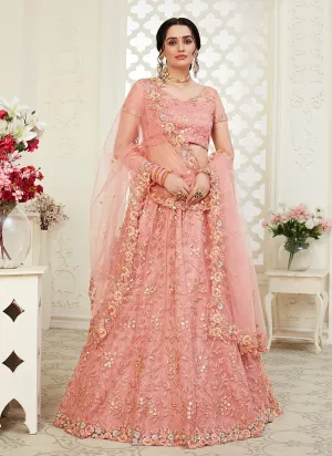 Peach Floral Embroidered Designer Lehenga Choli