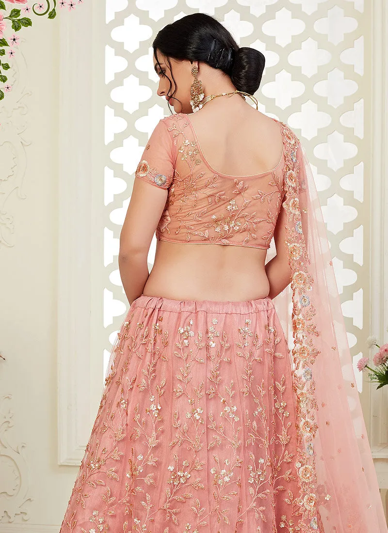 Peach Floral Embroidered Designer Lehenga Choli