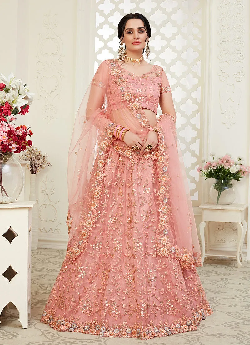 Peach Floral Embroidered Designer Lehenga Choli