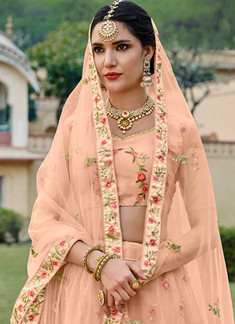 Peach Multi Embroidery Traditional Lehenga Choli