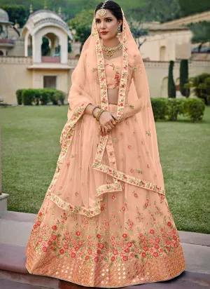 Peach Multi Embroidery Traditional Lehenga Choli