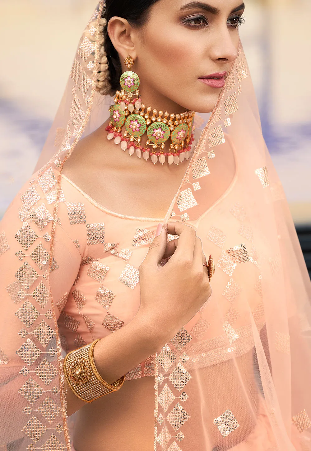 Peach Traditional Designer Lehenga Choli