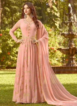 Peach Vibes Golden Embroidered Slit Style Anarkali Suit