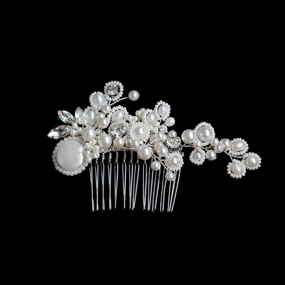 Pearl Jungle - Pearls Cluster with Coin Pearl Bridal Headpiece, Handmade Hair Comb