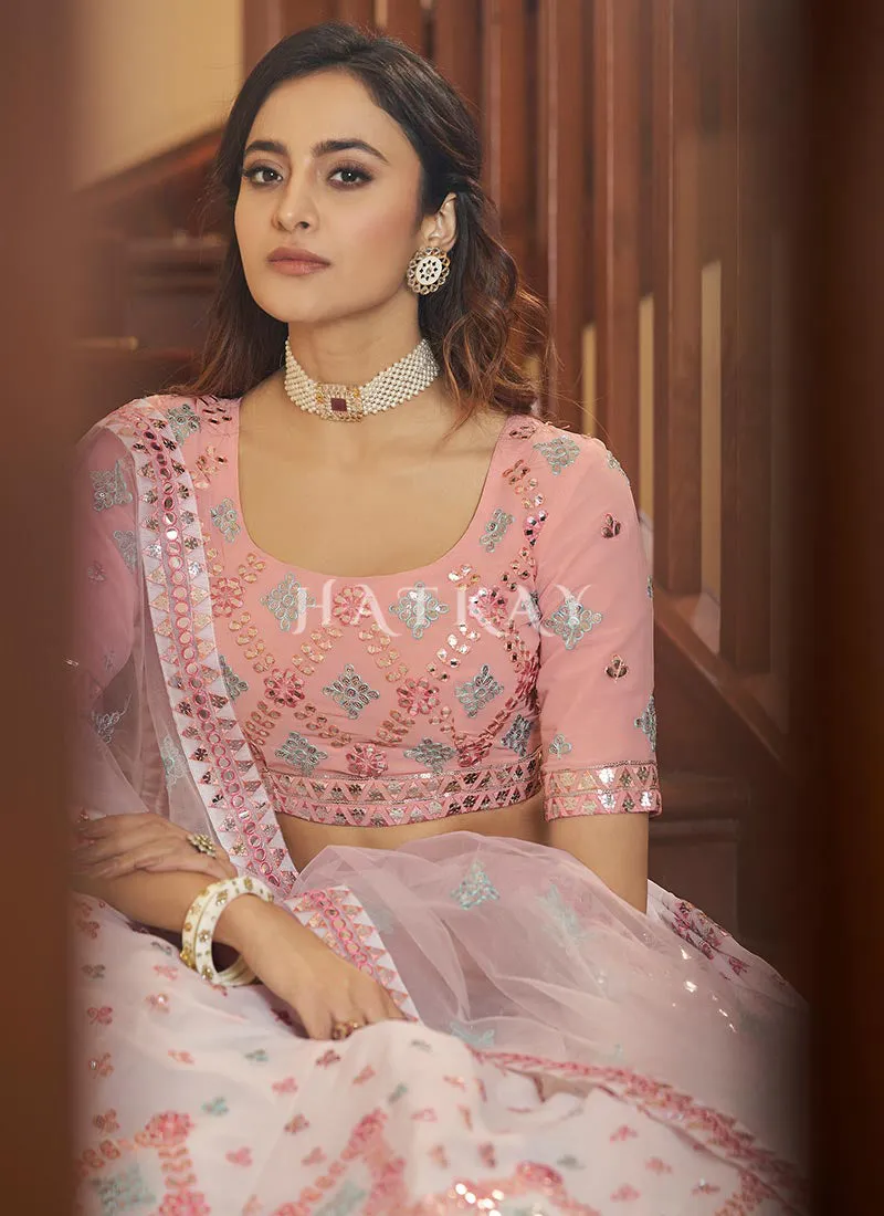 Pearl White And Pink Embroidered Wedding Lehenga Choli