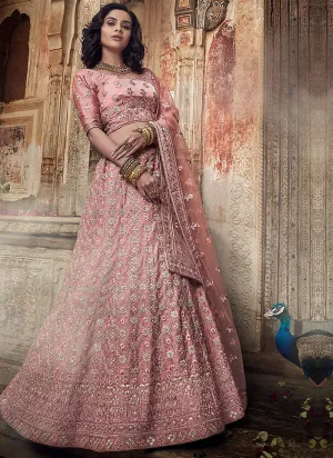 Pink Allover Embroidered Wedding Lehenga Choli