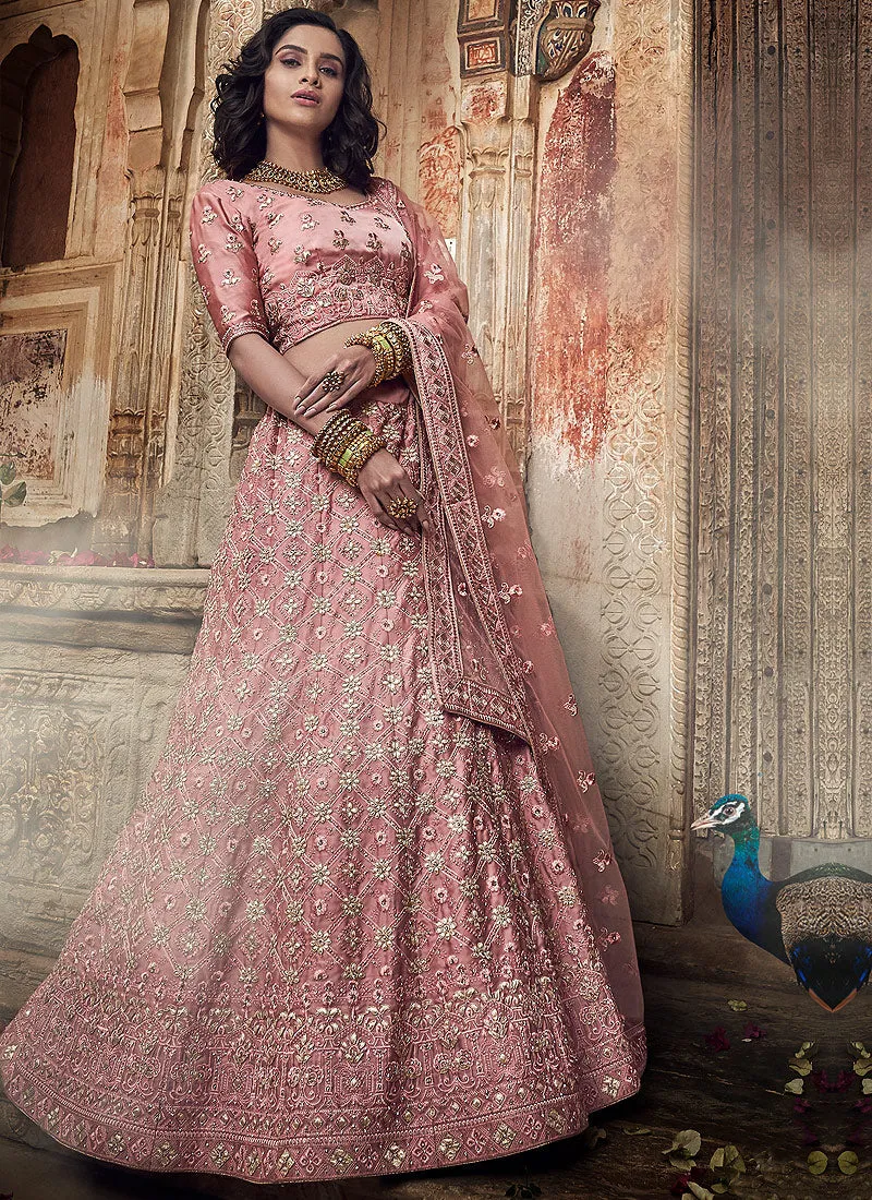Pink Allover Embroidered Wedding Lehenga Choli