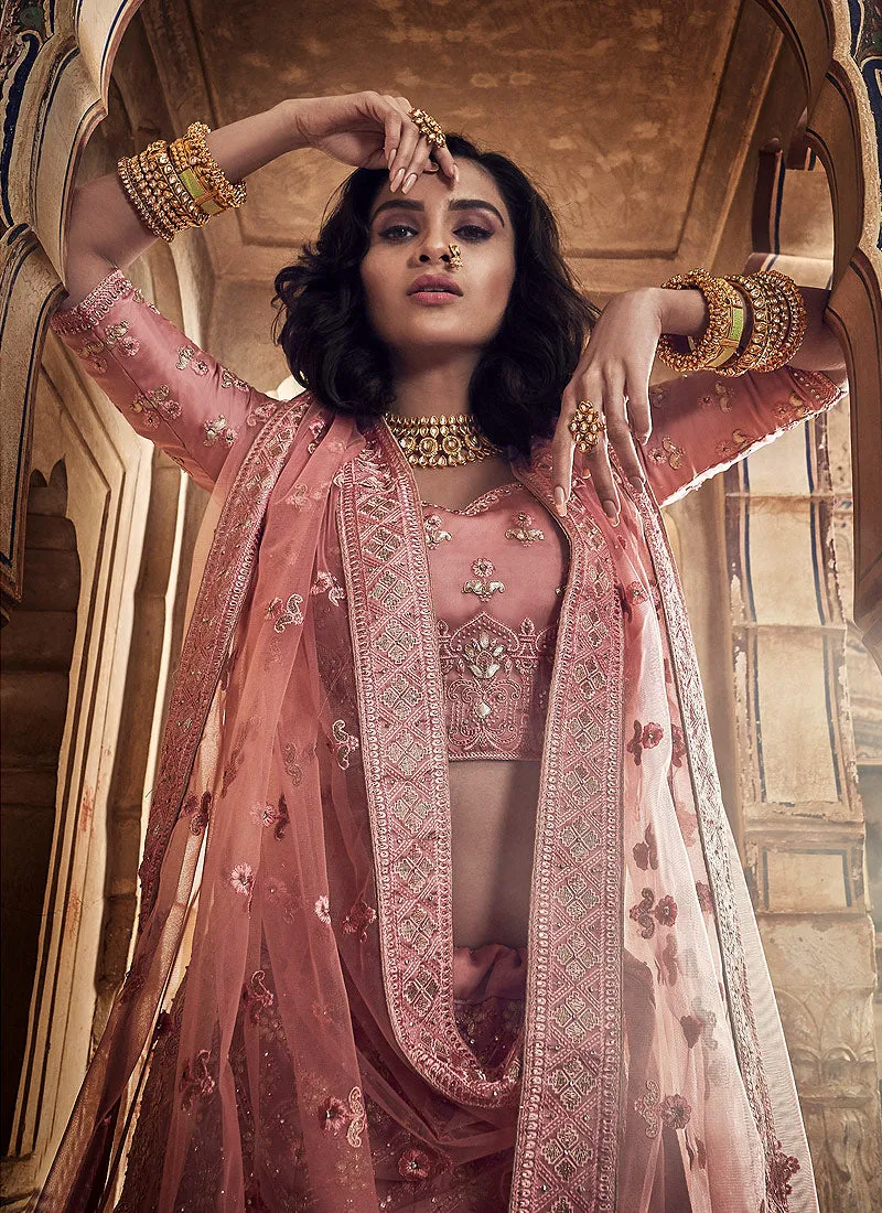 Pink Allover Embroidered Wedding Lehenga Choli