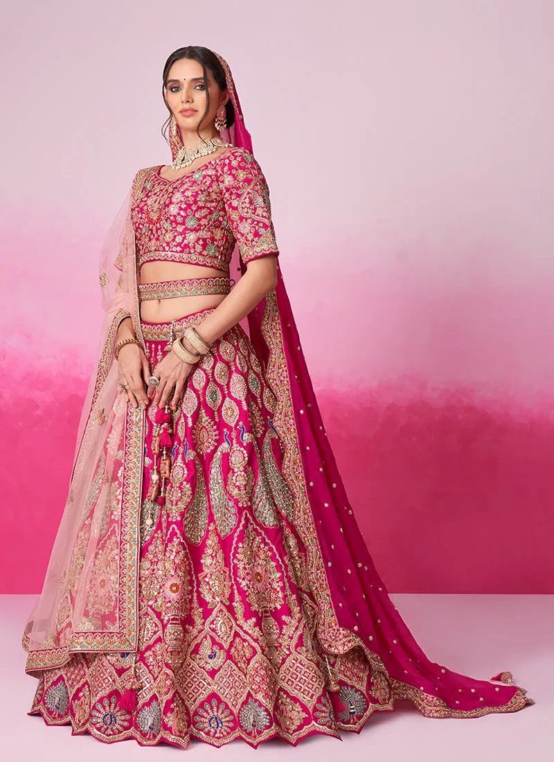 Pink And Gold Embroidered Bridal Lehenga Choli