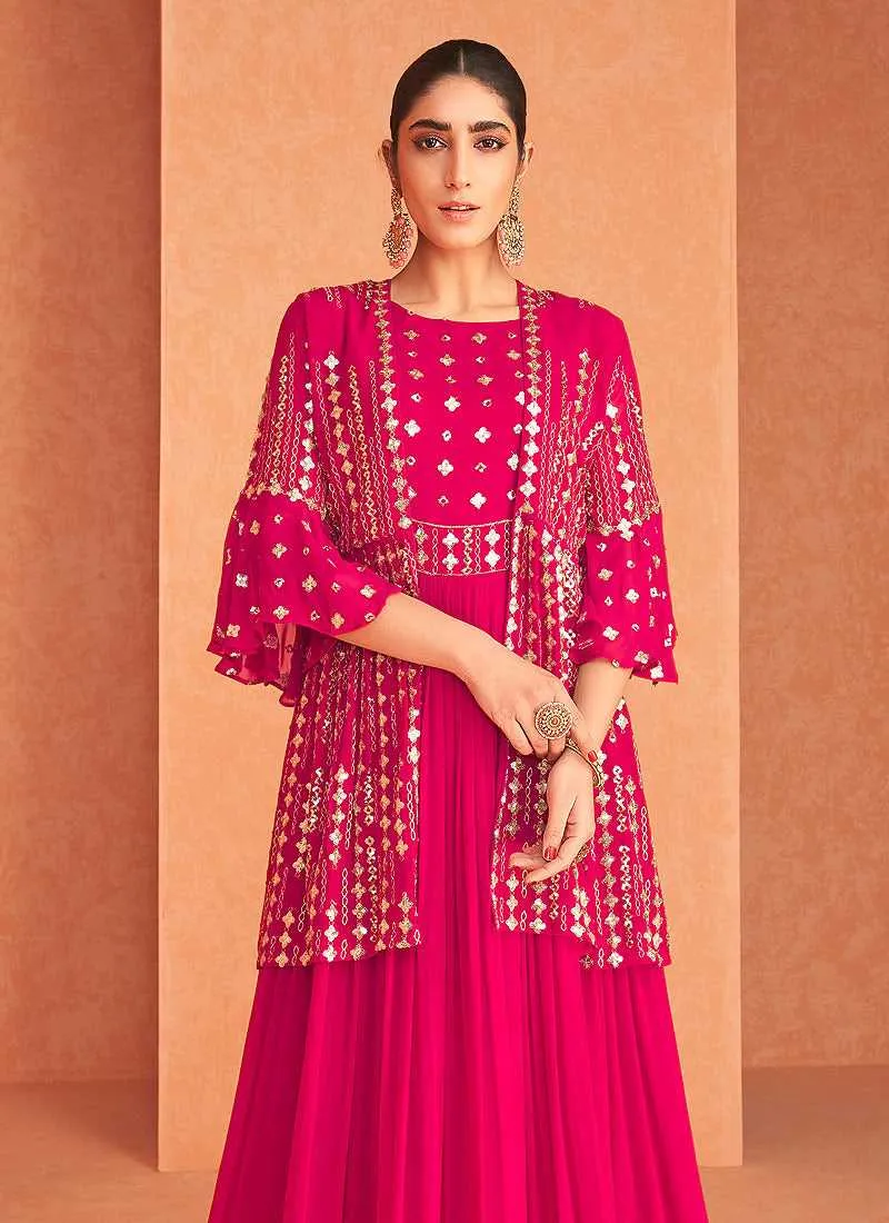 Pink and Gold Embroidered Jacket Style Anarkali Suit