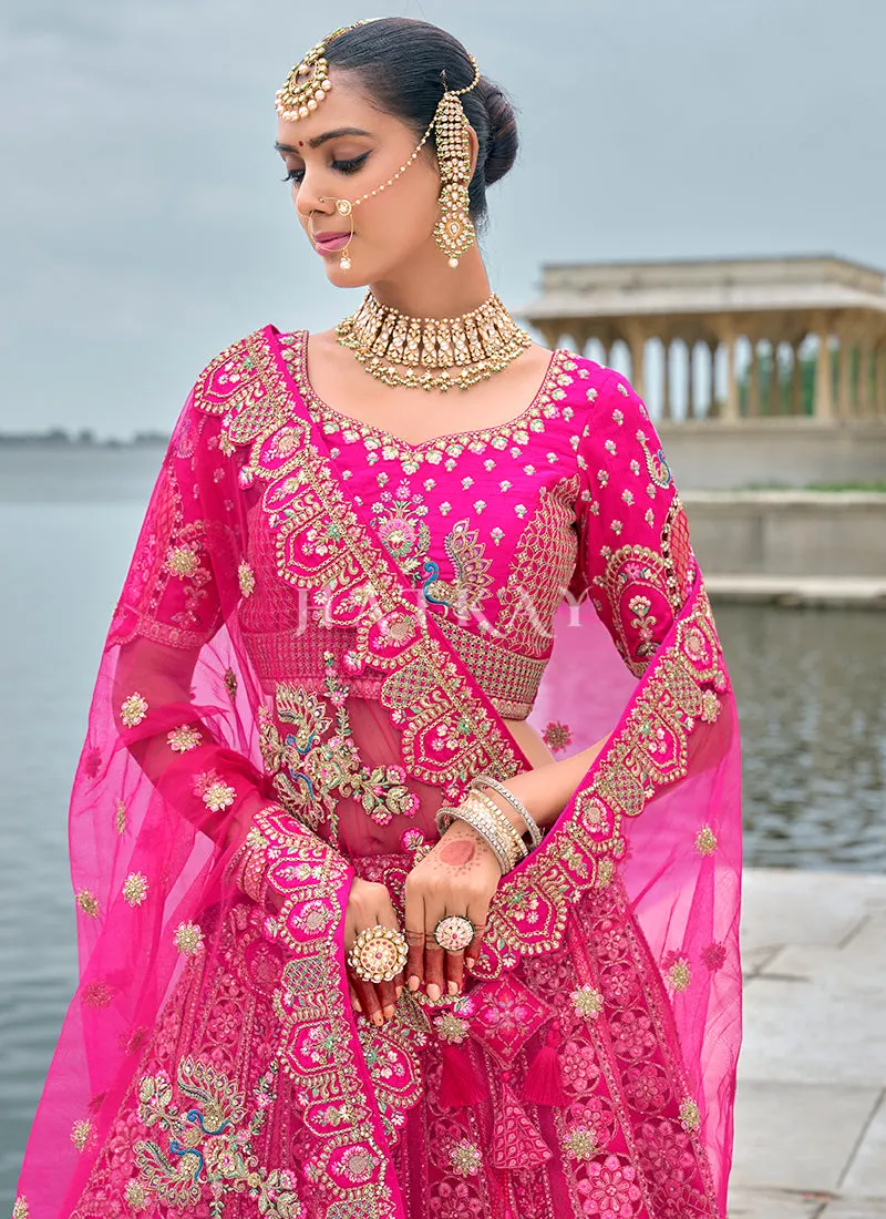 Pink And Teal Traditional Embroidery Bridal Lehenga Choli