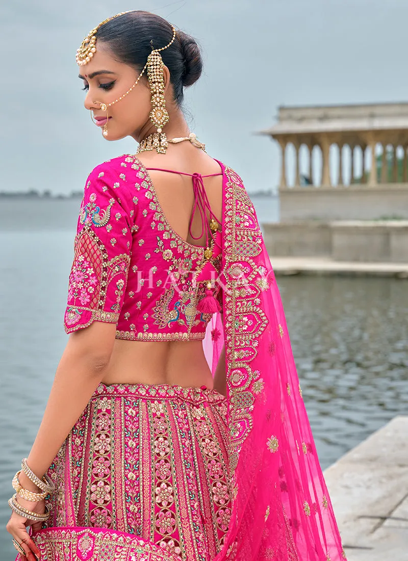 Pink And Teal Traditional Embroidery Bridal Lehenga Choli