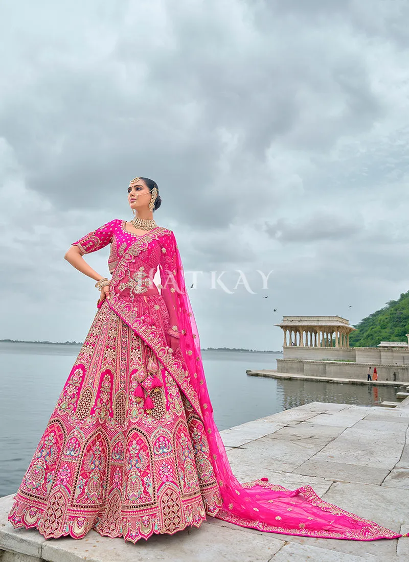 Pink And Teal Traditional Embroidery Bridal Lehenga Choli