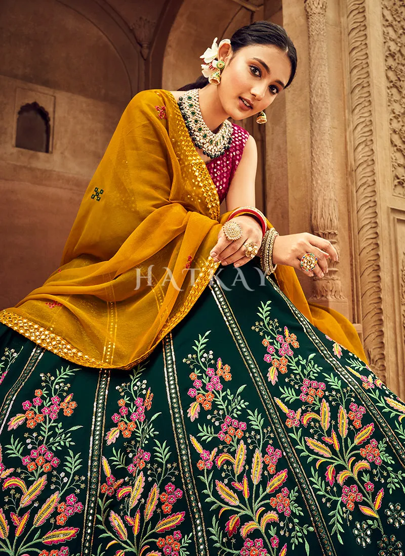 Pink Green Floral Embroidered Traditional Lehenga Choli