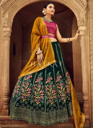 Pink Green Floral Embroidered Traditional Lehenga Choli