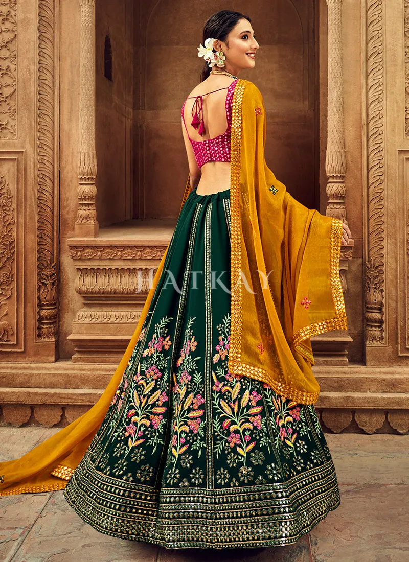 Pink Green Floral Embroidered Traditional Lehenga Choli