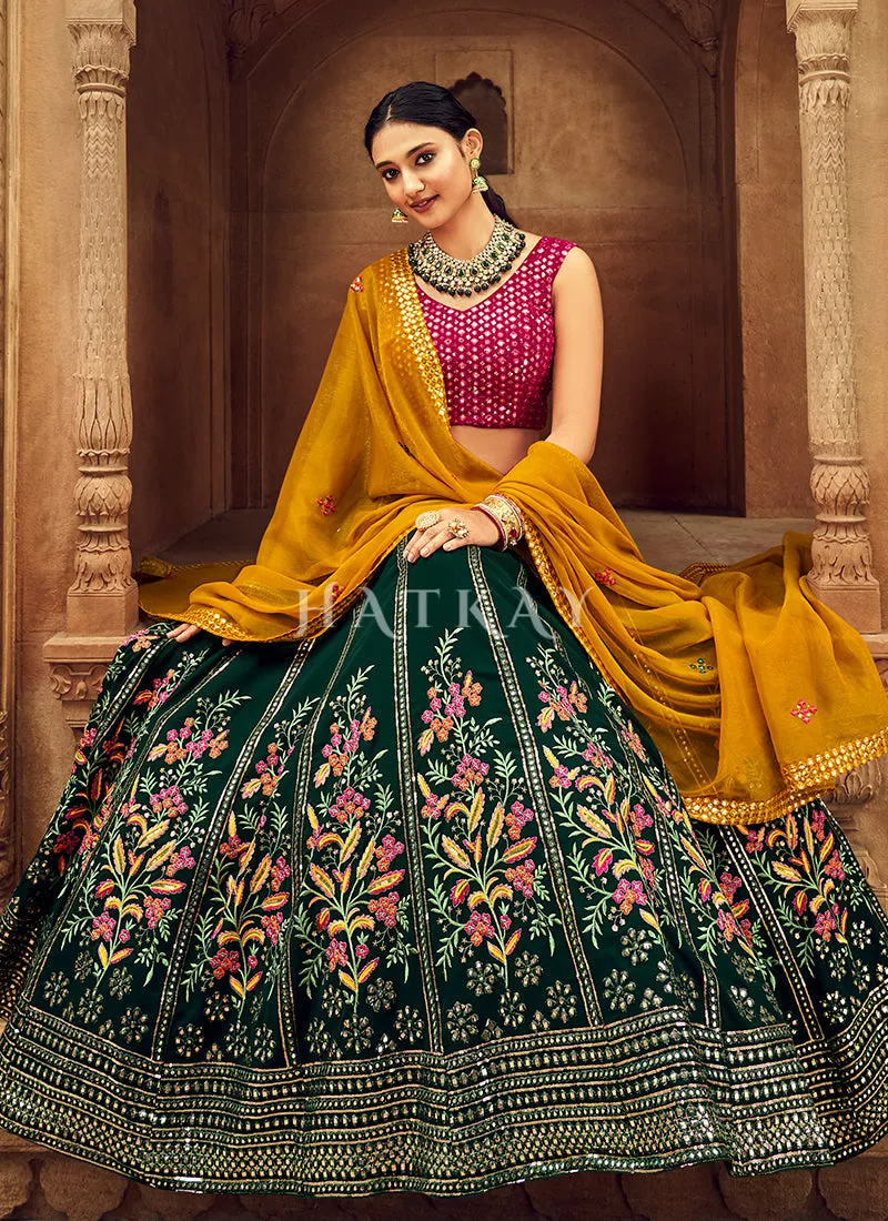 Pink Green Floral Embroidered Traditional Lehenga Choli