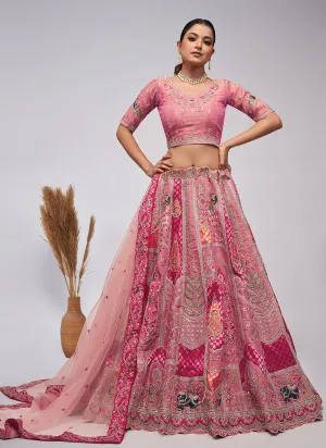 Pink Multi Embroidery Wedding Lehenga Choli