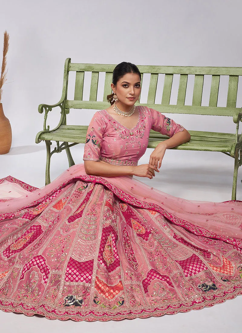 Pink Multi Embroidery Wedding Lehenga Choli