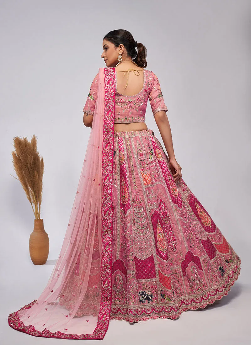 Pink Multi Embroidery Wedding Lehenga Choli