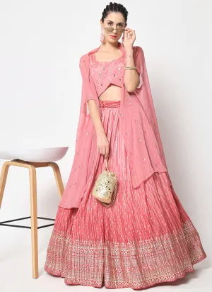 Pink Ombré Sequence Embroidery Silk Lehenga Choli