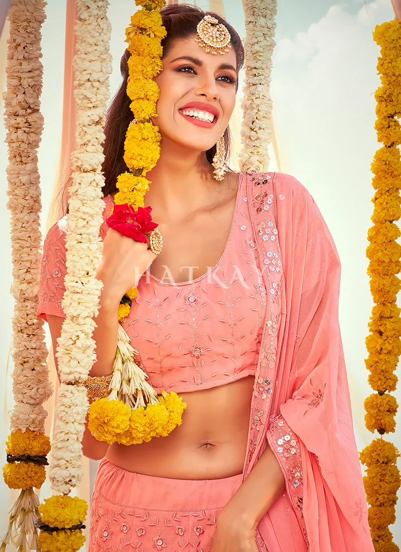 Pink Sequence Embroidered Wedding Lehenga Choli