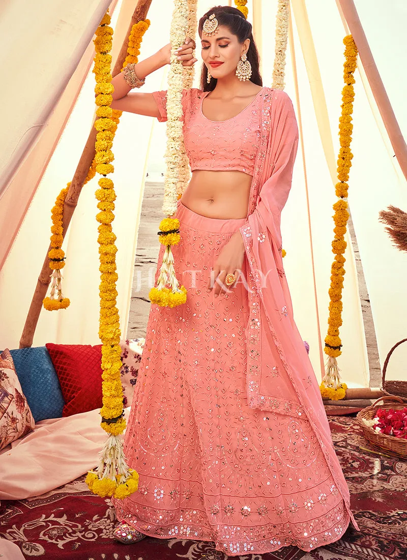 Pink Sequence Embroidered Wedding Lehenga Choli