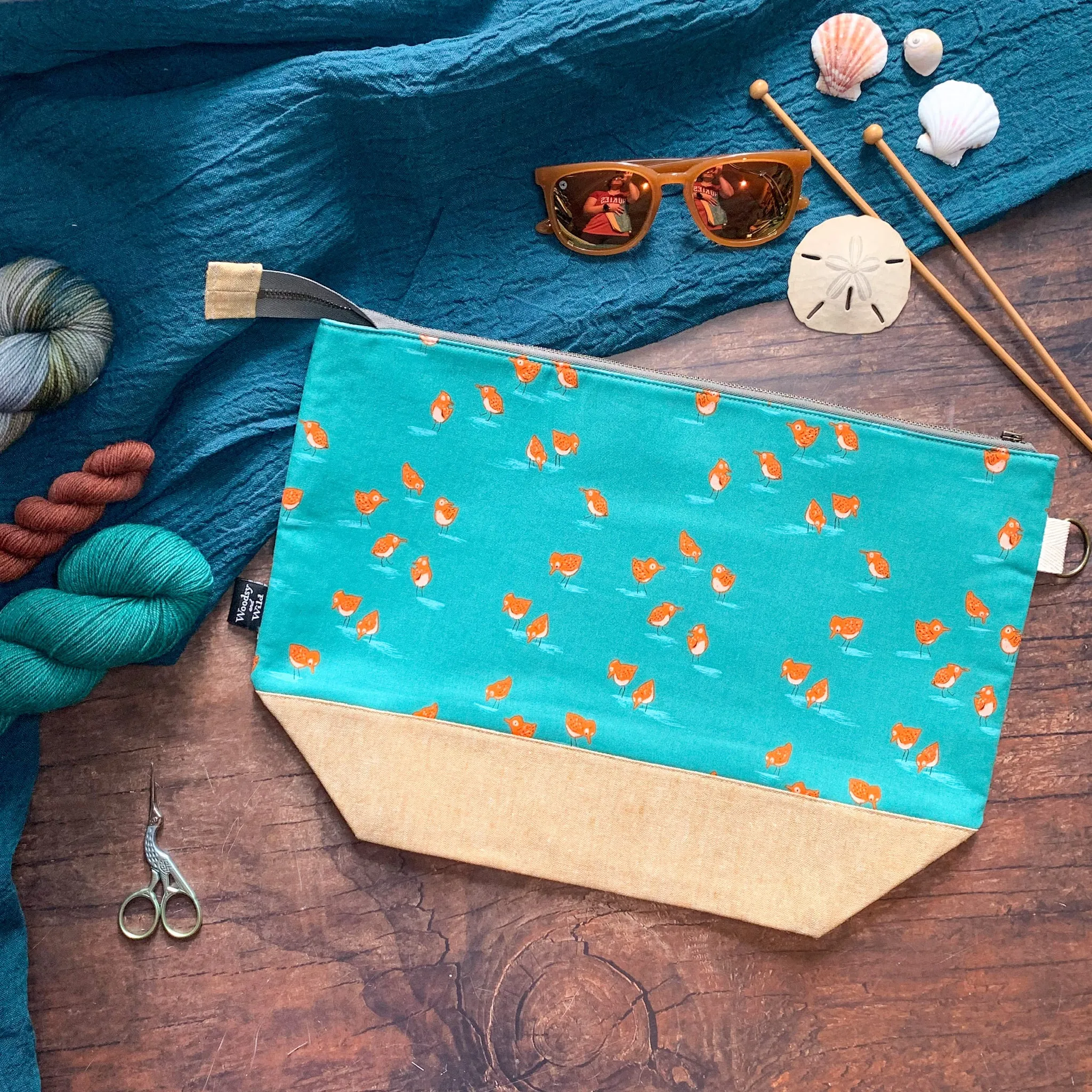 *Pipers* (Sand Pipers, Ocean Birds)- Knitting Project Bag- Ready to Ship