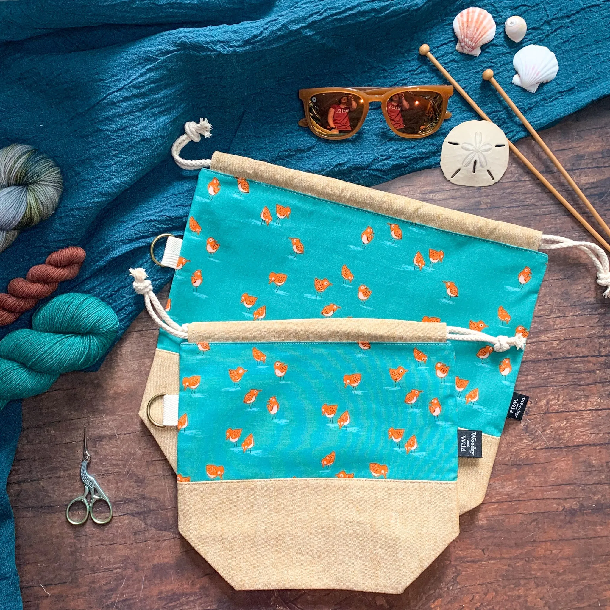 *Pipers* (Sand Pipers, Ocean Birds)- Knitting Project Bag- Ready to Ship