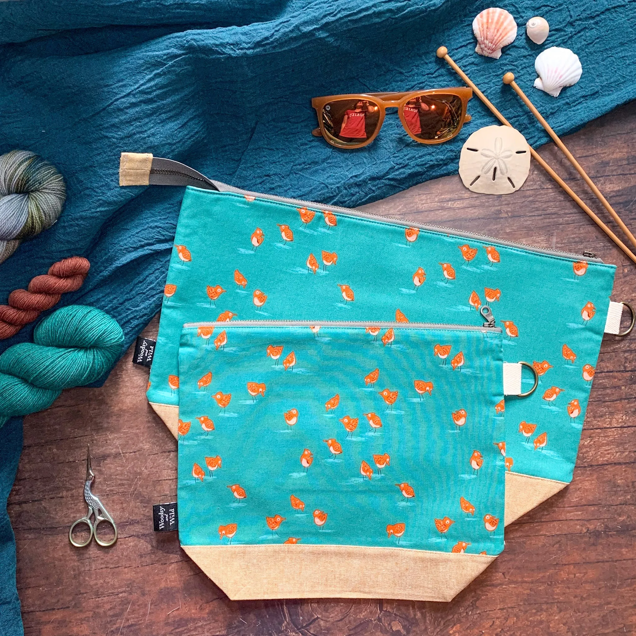 *Pipers* (Sand Pipers, Ocean Birds)- Knitting Project Bag- Ready to Ship