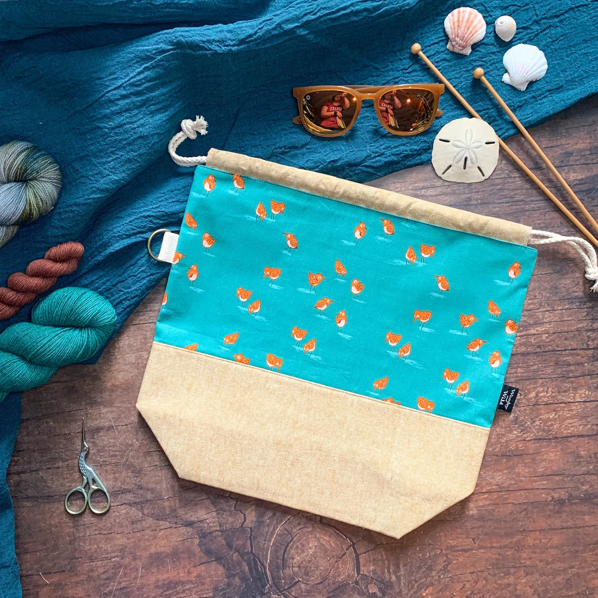 *Pipers* (Sand Pipers, Ocean Birds)- Knitting Project Bag- Ready to Ship