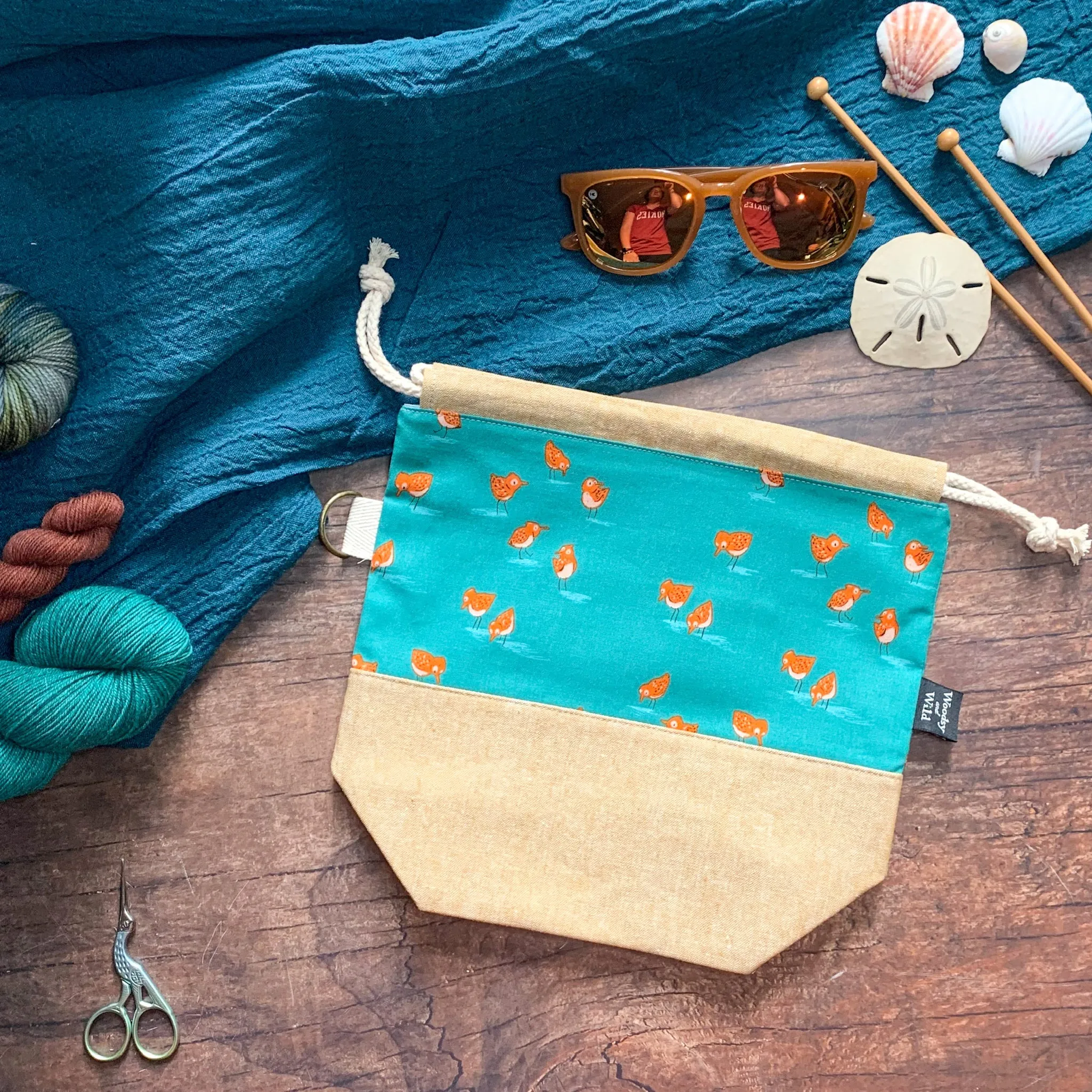 *Pipers* (Sand Pipers, Ocean Birds)- Knitting Project Bag- Ready to Ship