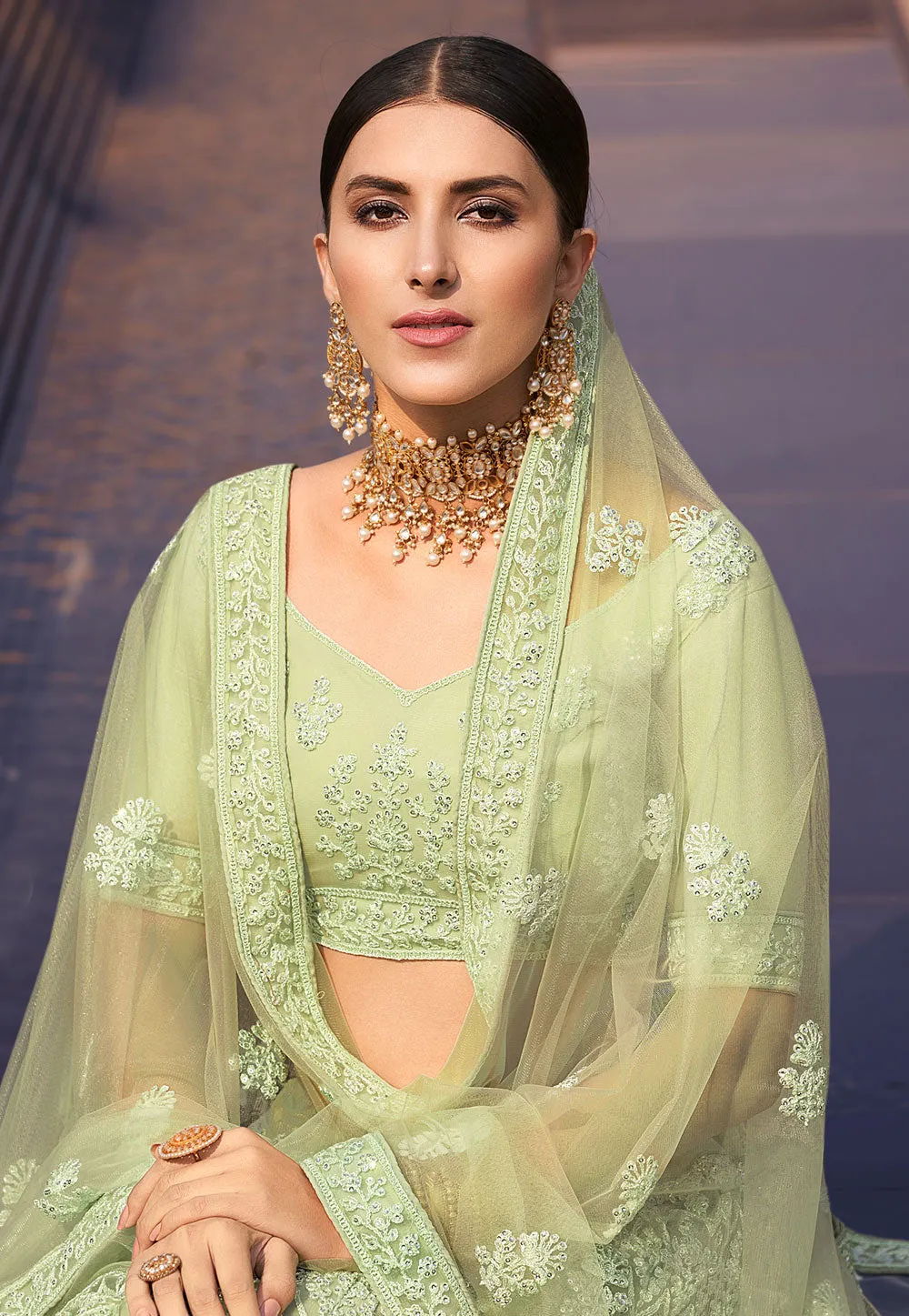 Pista Green Traditional Designer Lehenga Choli