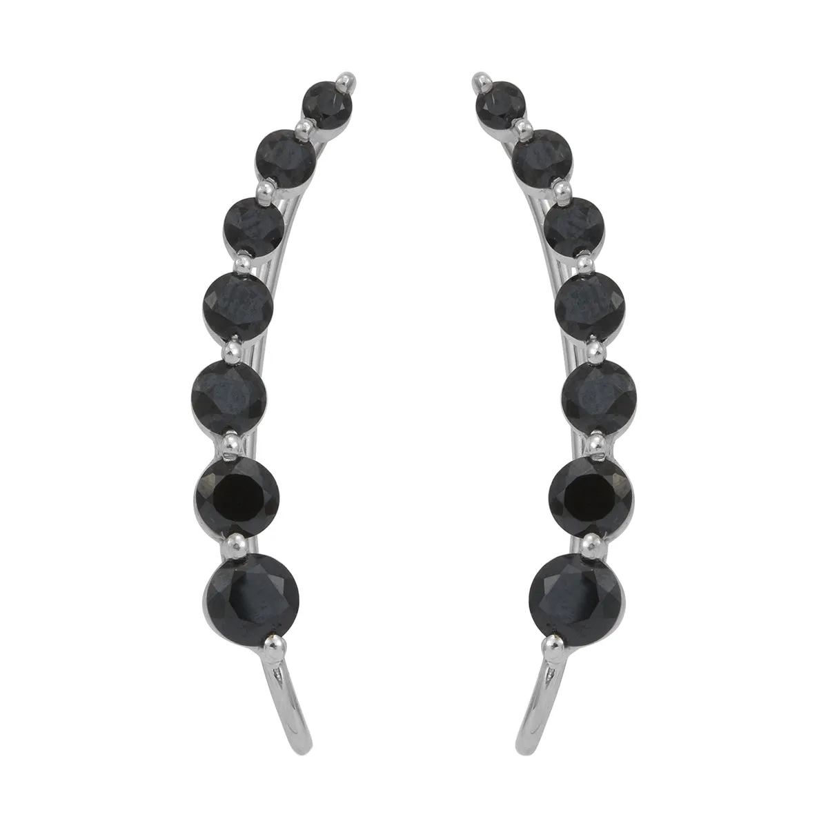 Platinum over Sterling Silver 9cts Thai Black Spinel Ear Climber Earrings