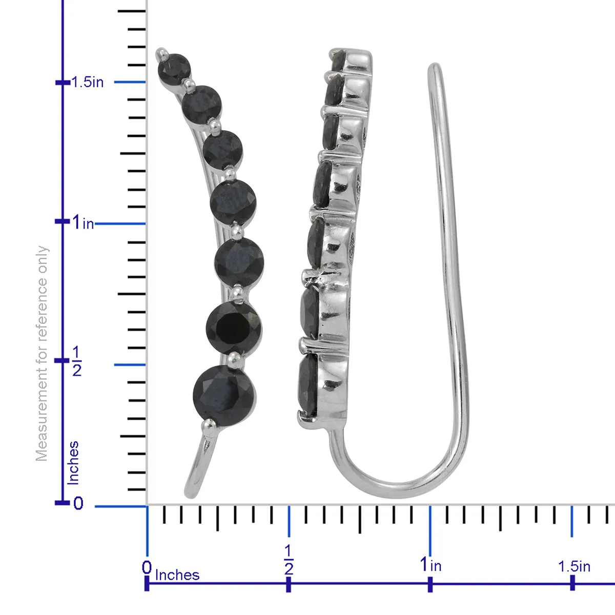 Platinum over Sterling Silver 9cts Thai Black Spinel Ear Climber Earrings