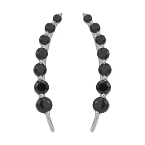 Platinum over Sterling Silver 9cts Thai Black Spinel Ear Climber Earrings
