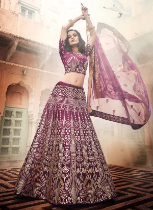 Plum Purple Multi Embroidered Wedding Lehenga Choli