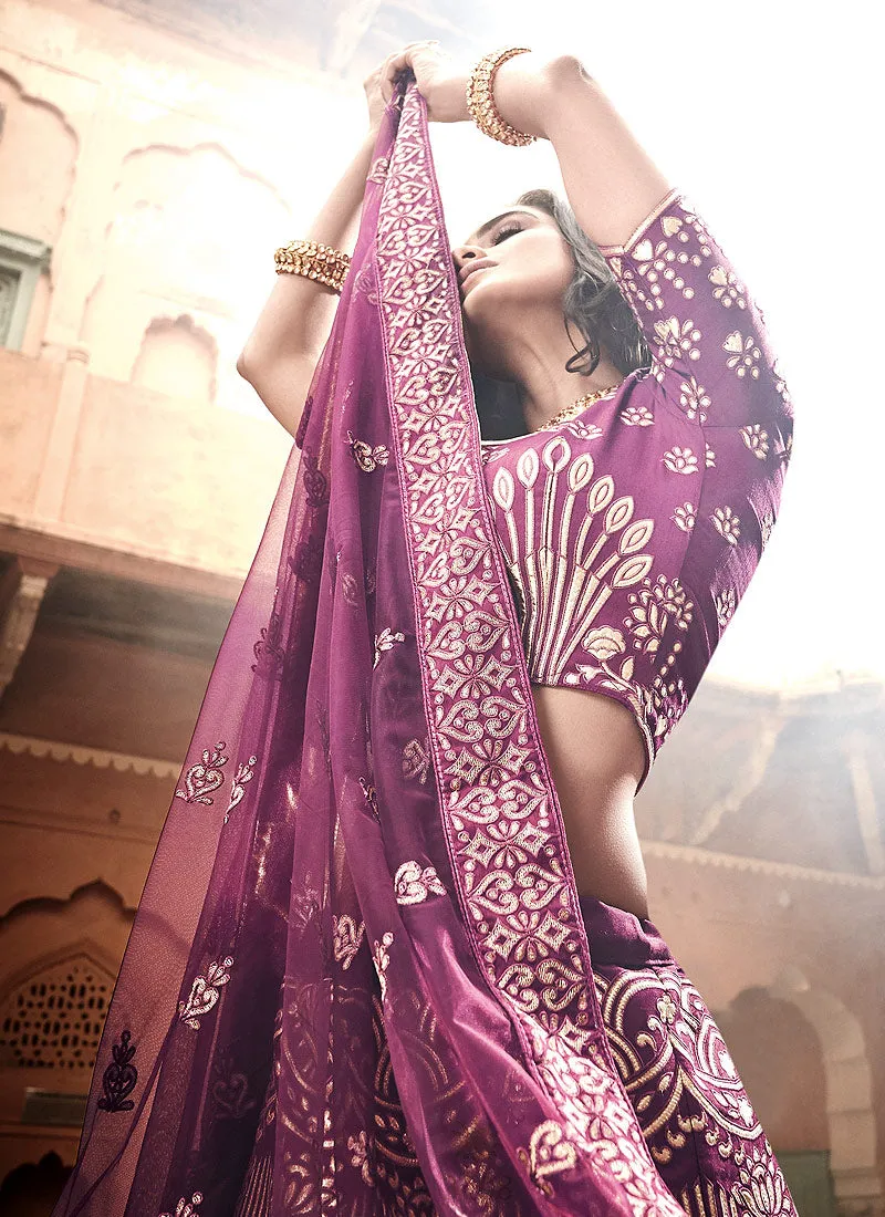 Plum Purple Multi Embroidered Wedding Lehenga Choli