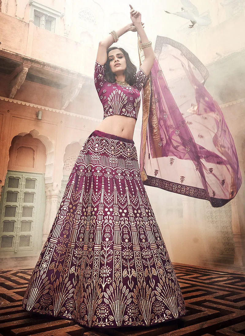 Plum Purple Multi Embroidered Wedding Lehenga Choli