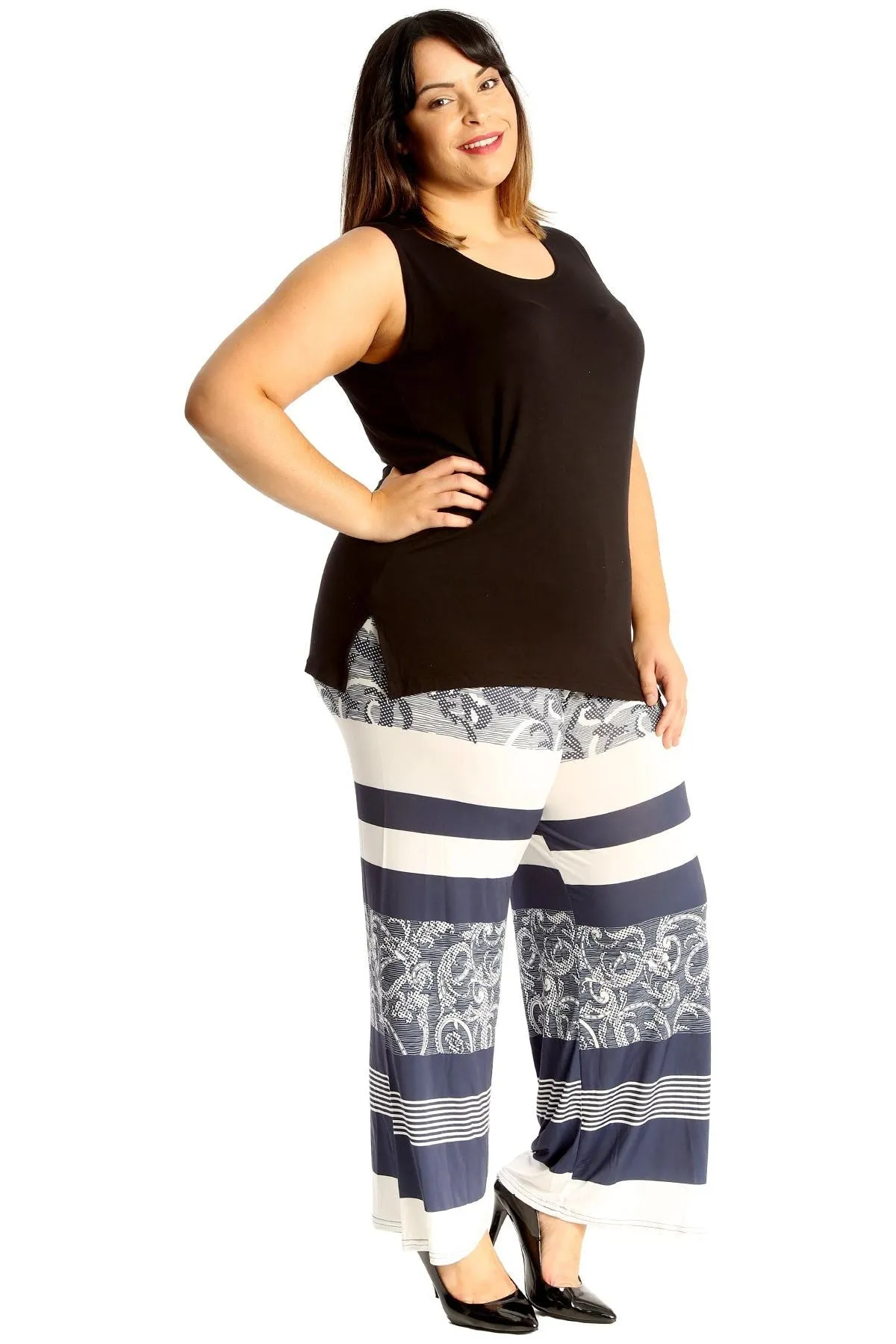 Plus Size Navy Abstract Print Palazzo Trouser