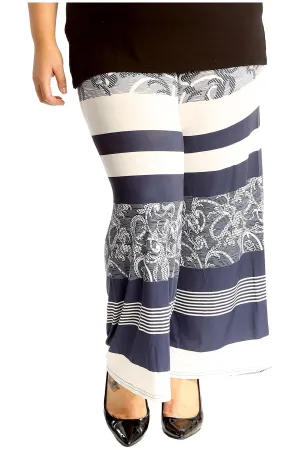 Plus Size Navy Abstract Print Palazzo Trouser