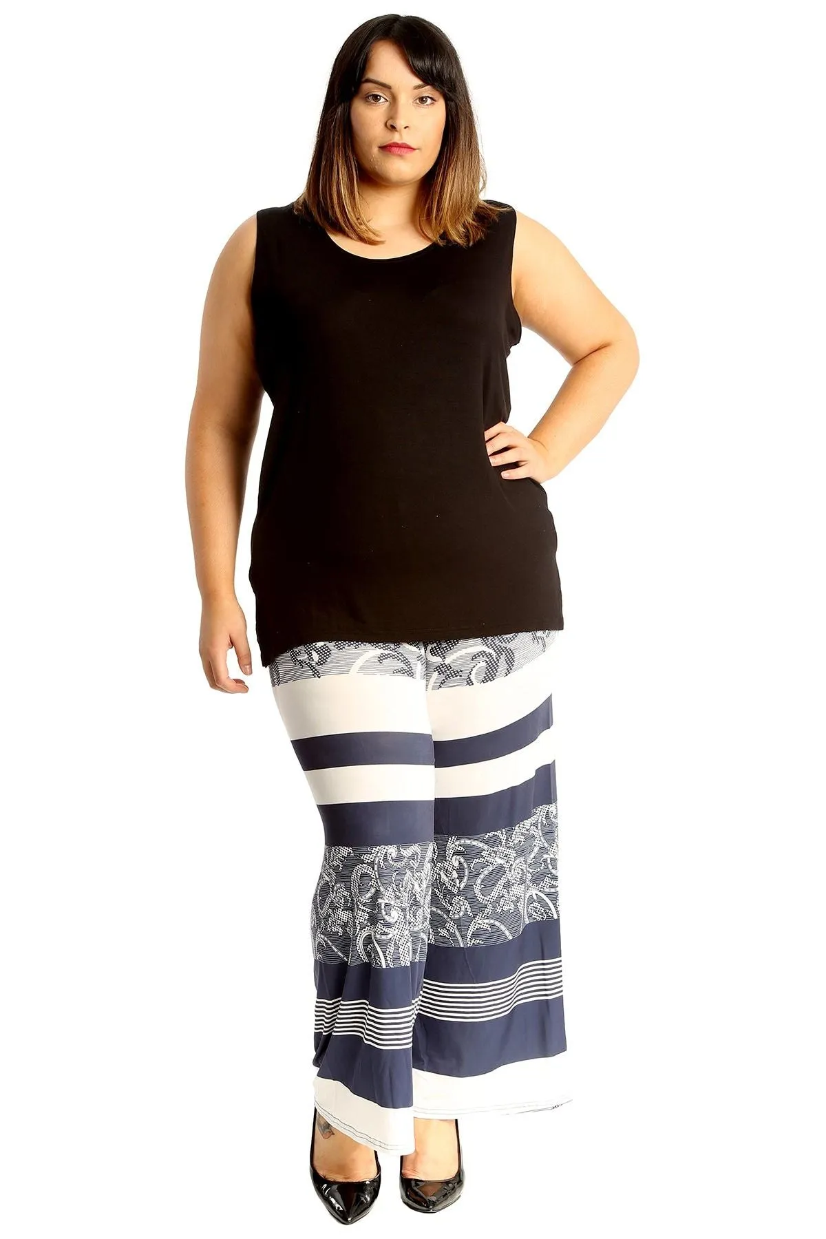 Plus Size Navy Abstract Print Palazzo Trouser
