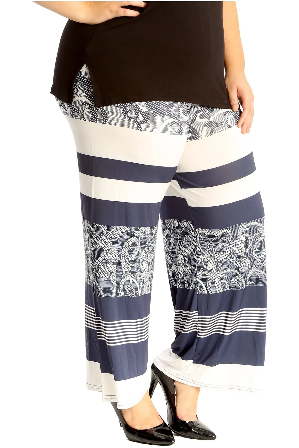 Plus Size Navy Abstract Print Palazzo Trouser
