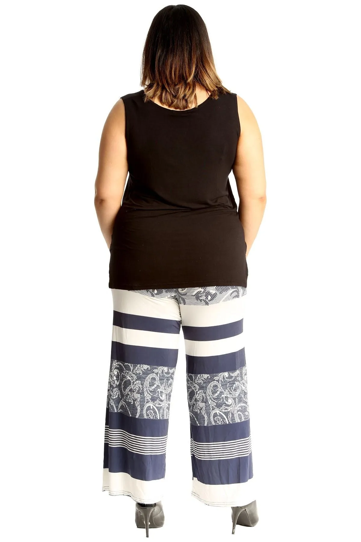 Plus Size Navy Abstract Print Palazzo Trouser