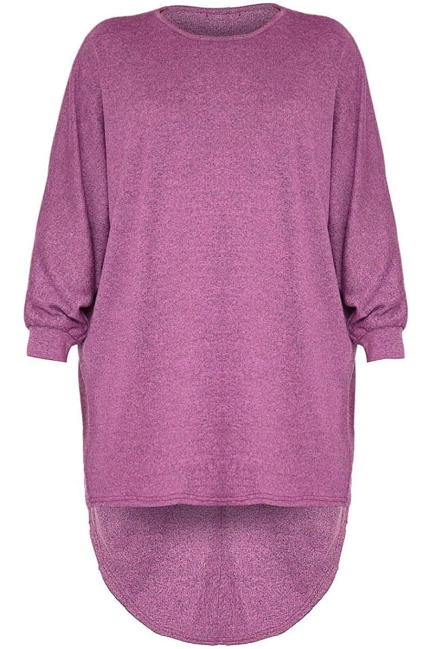 Plus Size Plain Batwing Dip Hem Baggy Top