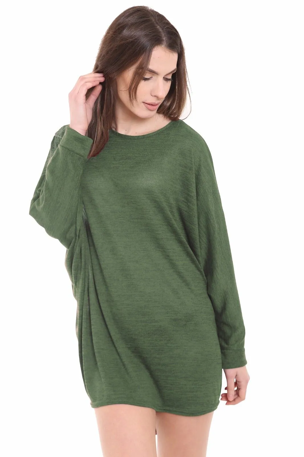Plus Size Plain Batwing Dip Hem Baggy Top