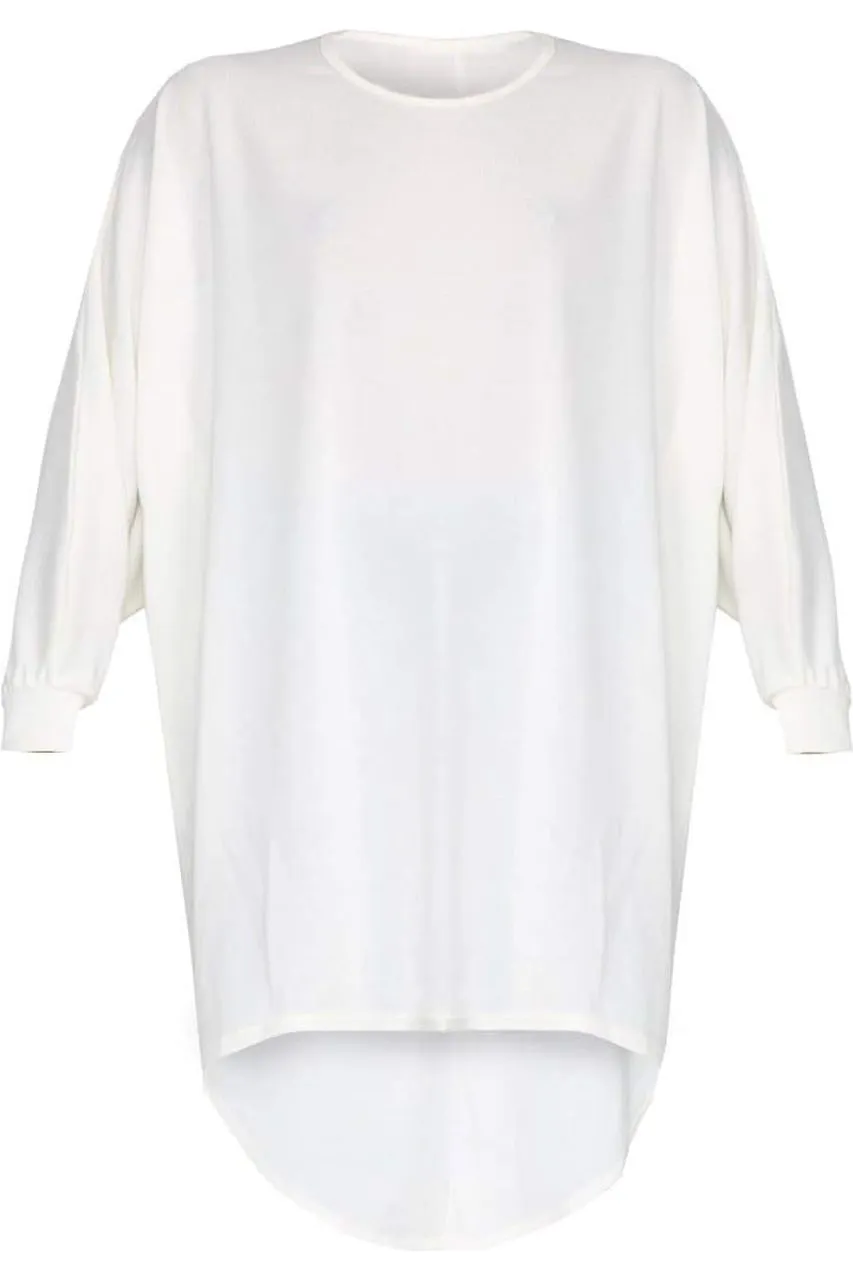Plus Size Plain Batwing Dip Hem Baggy Top